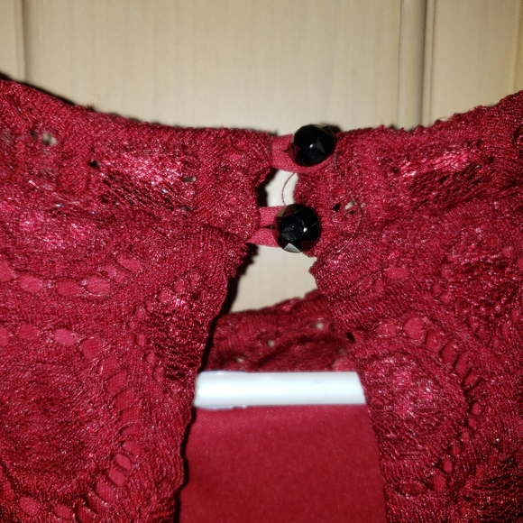 Francesca Misses M red Burgundy dress lace overlay embroidery stitched Christmas - Picture 4 of 7